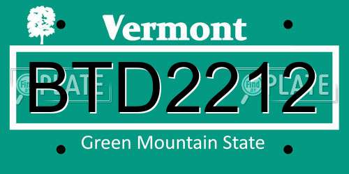 BTD2212 Vermont License Plate