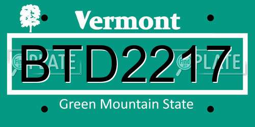 BTD2217 Vermont License Plate