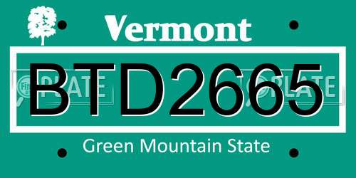 BTD2665 Vermont License Plate