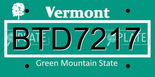 BTD7217 Vermont License Plate