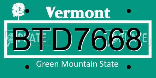 BTD7668 Vermont License Plate