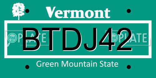 BTDJ42 Vermont License Plate