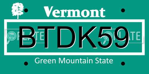 BTDK59 Vermont License Plate