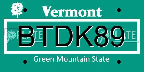 BTDK89 Vermont License Plate