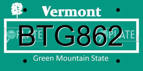 BTG862 Vermont License Plate