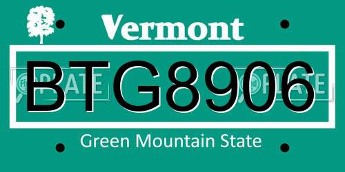 BTG8906 Vermont License Plate