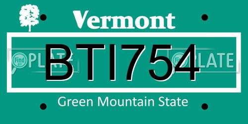 BTI754 Vermont License Plate