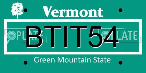 BTIT54 Vermont License Plate
