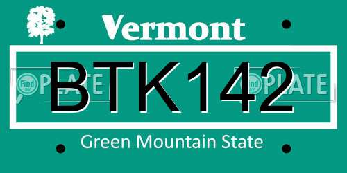 BTK142 Vermont License Plate