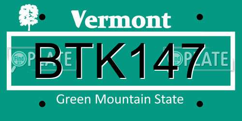 BTK147 Vermont License Plate