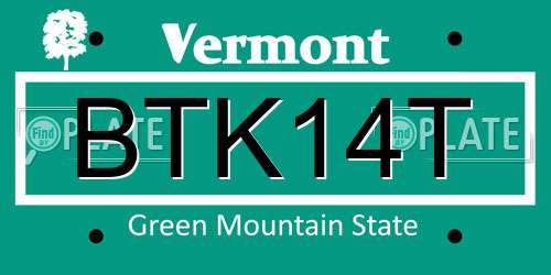 BTK14T Vermont License Plate