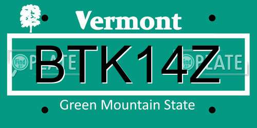 BTK14Z Vermont License Plate