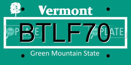BTLF70 Vermont License Plate