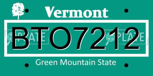 BTO7212 Vermont License Plate