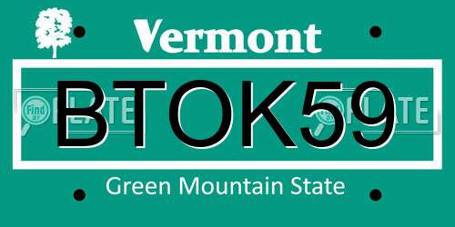 BTOK59 Vermont License Plate