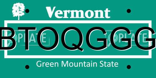 BTOQGGG Vermont License Plate