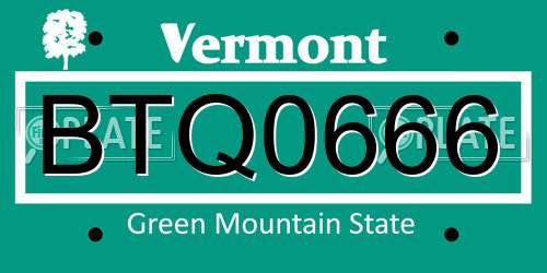 BTQ0666 Vermont License Plate