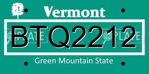 BTQ2212 Vermont License Plate