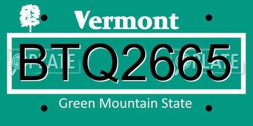 BTQ2665 Vermont License Plate