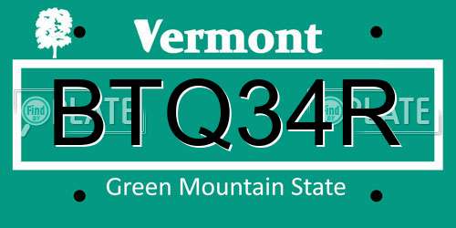 BTQ34R Vermont License Plate