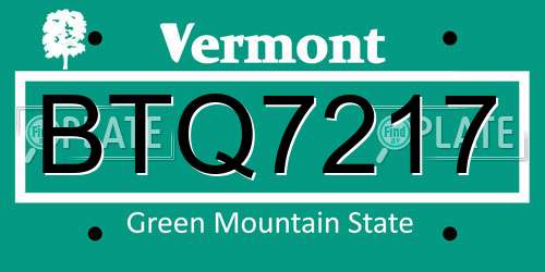 BTQ7217 Vermont License Plate