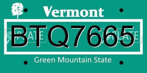 BTQ7665 Vermont License Plate