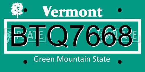BTQ7668 Vermont License Plate
