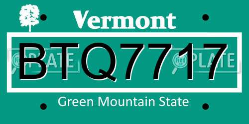 BTQ7717 Vermont License Plate