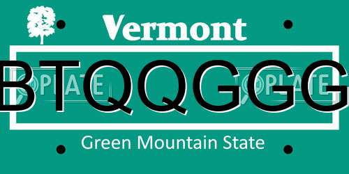 BTQQGGG Vermont License Plate
