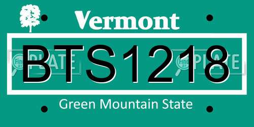 BTS1218 Vermont License Plate