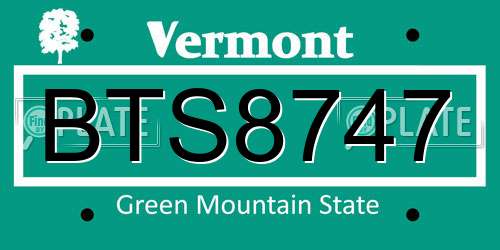 BTS8747 Vermont License Plate