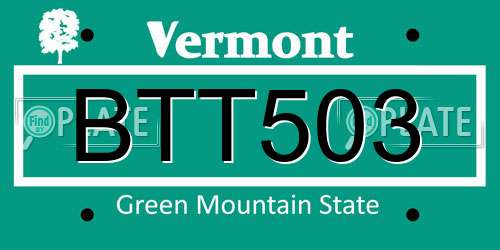 BTT503 Vermont License Plate