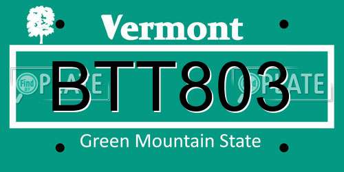 BTT803 Vermont License Plate