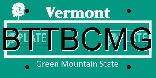 BTTBCMG Vermont License Plate