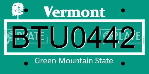 BTU0442 Vermont License Plate