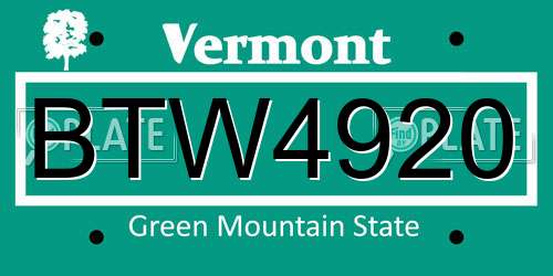 BTW4920 Vermont License Plate