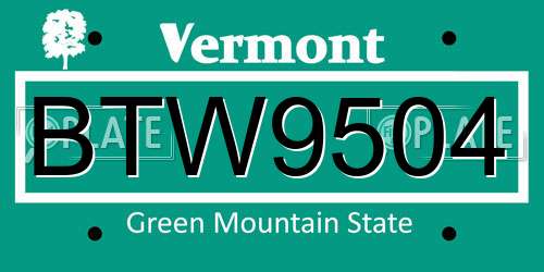 BTW9504 Vermont License Plate