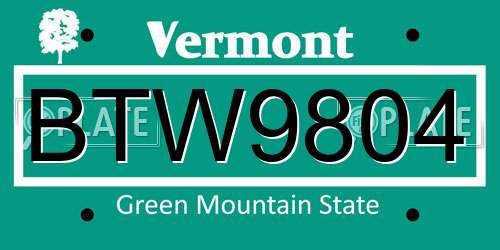 BTW9804 Vermont License Plate