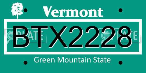 BTX2228 Vermont License Plate