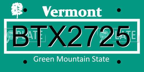 BTX2725 Vermont License Plate