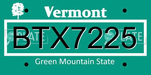 BTX7225 Vermont License Plate