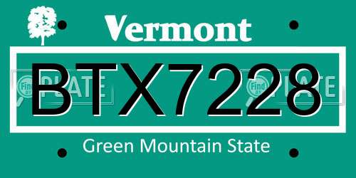 BTX7228 Vermont License Plate