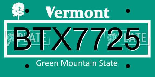 BTX7725 Vermont License Plate