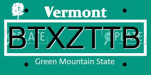 BTXZTTB Vermont License Plate