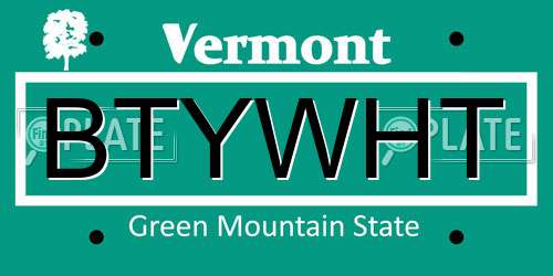 BTYWHT Vermont License Plate