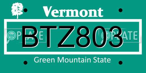 BTZ803 Vermont License Plate