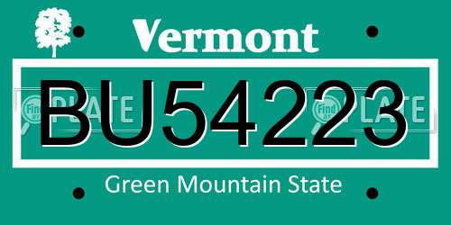 BU54223 Vermont License Plate