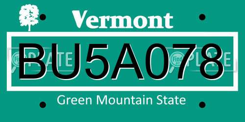 BU5A078 Vermont License Plate