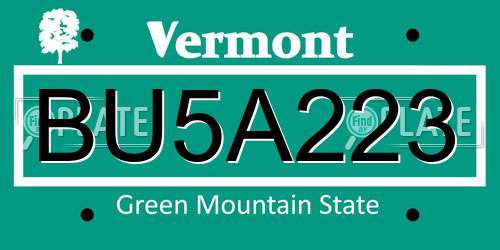 BU5A223 Vermont License Plate