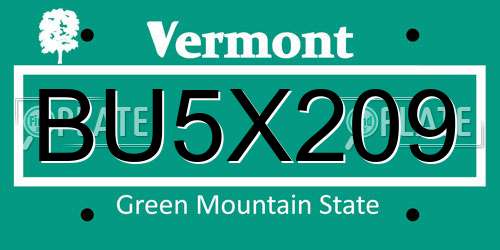 BU5X209 Vermont License Plate